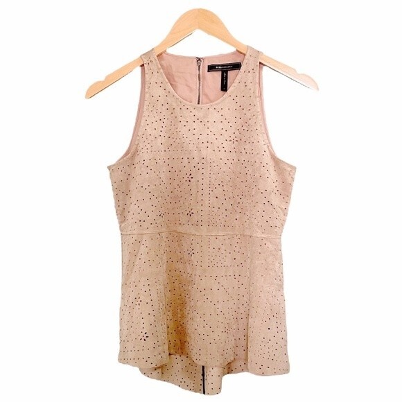 BCBGMaxAzria Y2K Top Women’s Size Small Faux Suede Sleeveless Tank Tan Beige - Picture 2 of 10